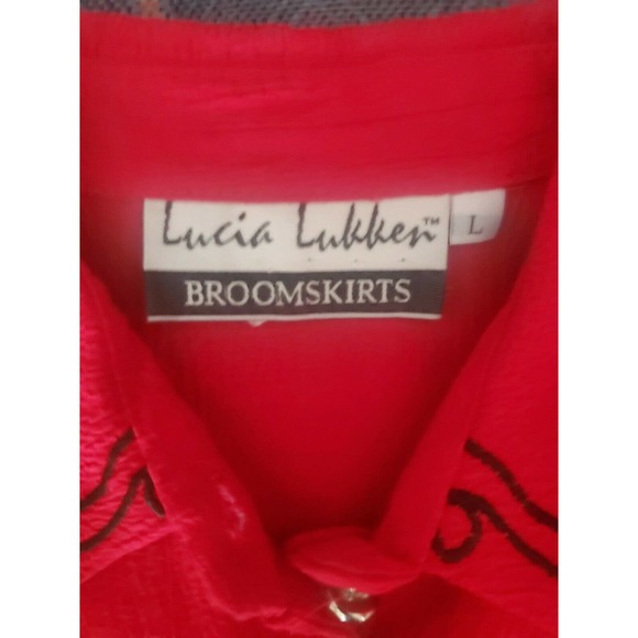 Vintage Lucia Lukken Red Embroidered Broom Skirt Set Top & Skirt Sz L - Picture 4 of 6